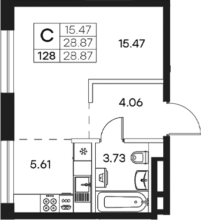 Планировка — Экосити Резиденции, Студия, 29 м²