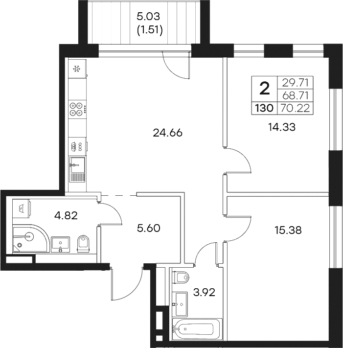 Планировка — Экосити Резиденции, 3-комн., 69 м²