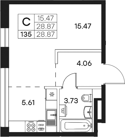 Планировка — Экосити Резиденции, Студия, 29 м²