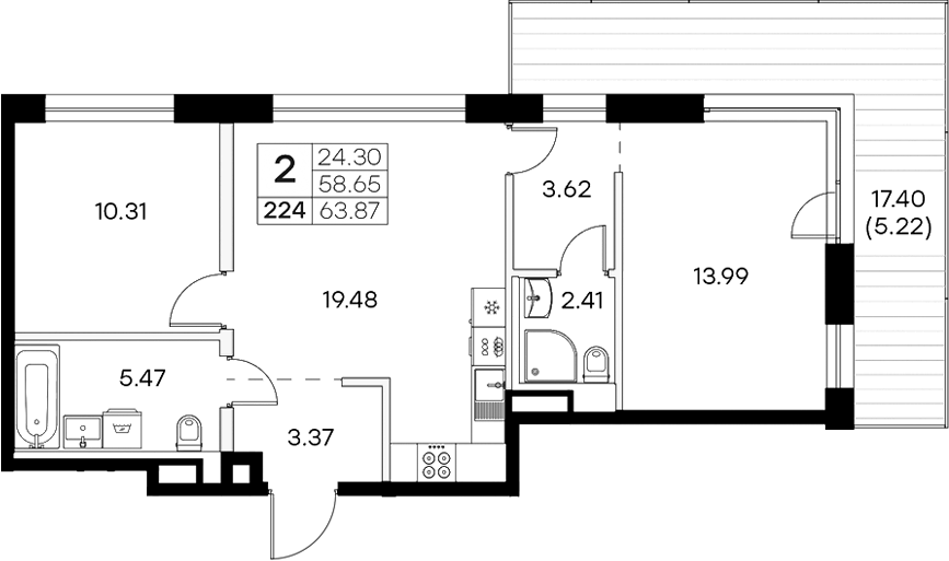Планировка — Экосити Резиденции, 3-комн., 59 м²