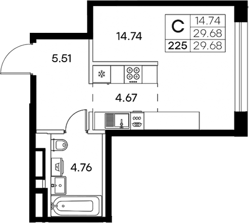 Планировка — Экосити Резиденции, Студия, 30 м²