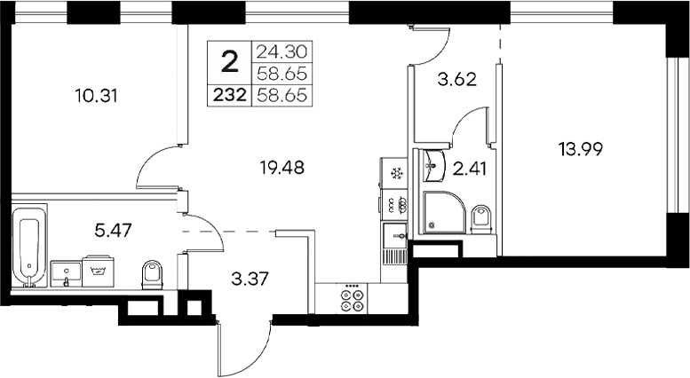 Планировка — Экосити Резиденции, 3-комн., 59 м²