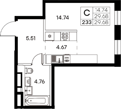 Планировка — Экосити Резиденции, Студия, 30 м²