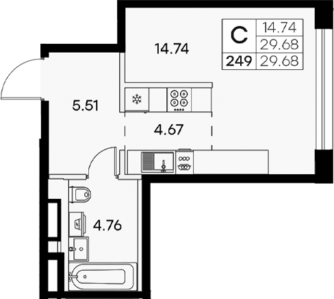Планировка — Экосити Резиденции, Студия, 30 м²