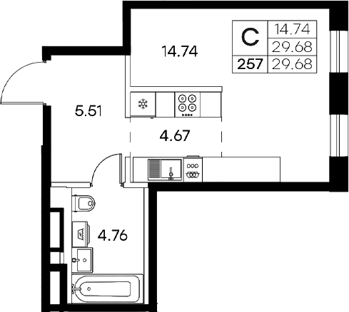 Планировка — Экосити Резиденции, Студия, 30 м²