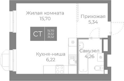 Планировка — Северный, Студия, 32 м²