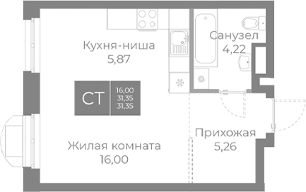 Планировка — Северный, Студия, 31 м²