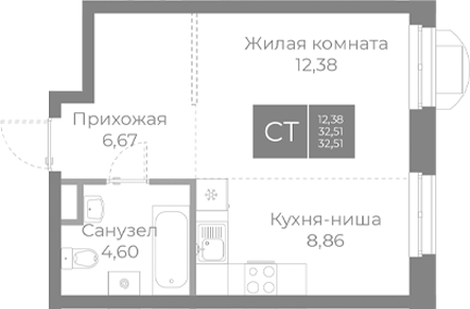 Планировка — Северный, Студия, 33 м²