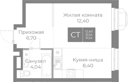 Планировка — Северный, Студия, 32 м²