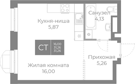 Планировка — Северный, Студия, 31 м²