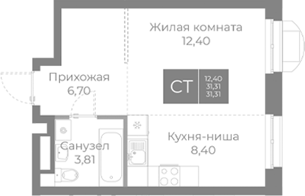 Планировка — Северный, Студия, 31 м²