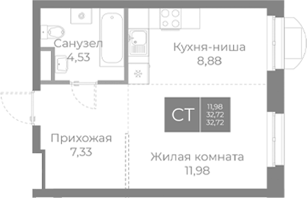 Планировка — Северный, Студия, 33 м²