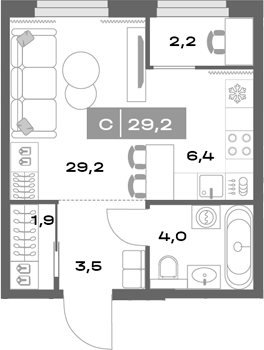 Планировка — Толк Академический, Студия, 27 м²