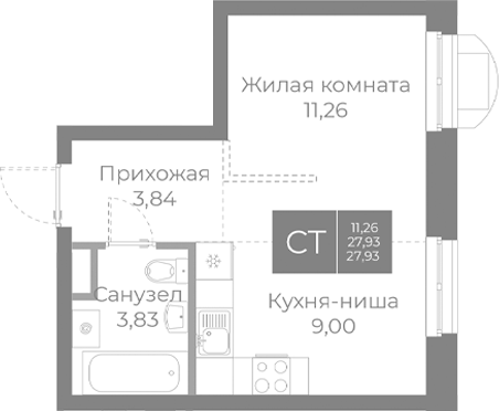Планировка — Северный, Студия, 28 м²
