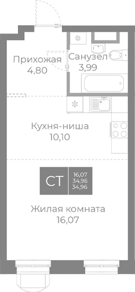 Планировка — Северный, Студия, 35 м²