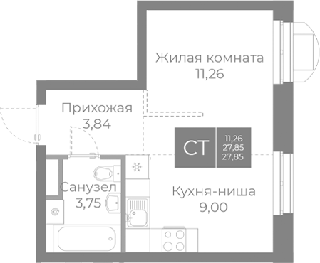 Планировка — Северный, Студия, 28 м²
