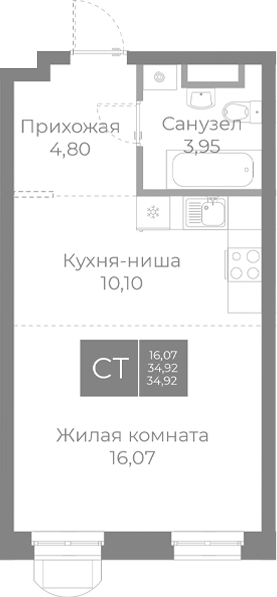 Планировка — Северный, Студия, 35 м²