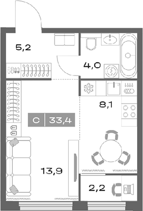 Планировка — Толк Академический, Студия, 31 м²