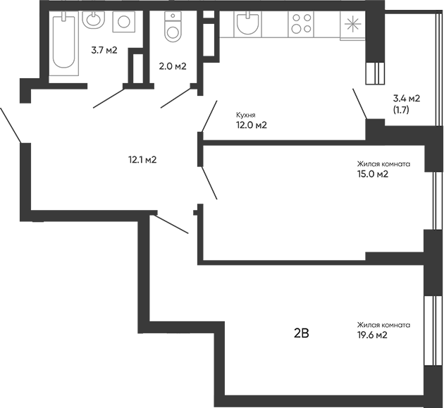 Планировка — Космос, 2-комн., 64 м²