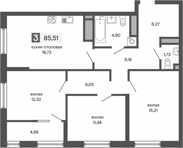 Планировка — Куйбышева 100, 4-комн., 83 м²