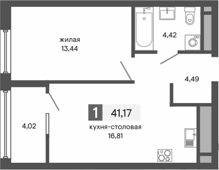 Планировка — Куйбышева 100, 2-комн., 39 м²