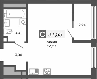 Планировка — Куйбышева 100, Студия, 32 м²