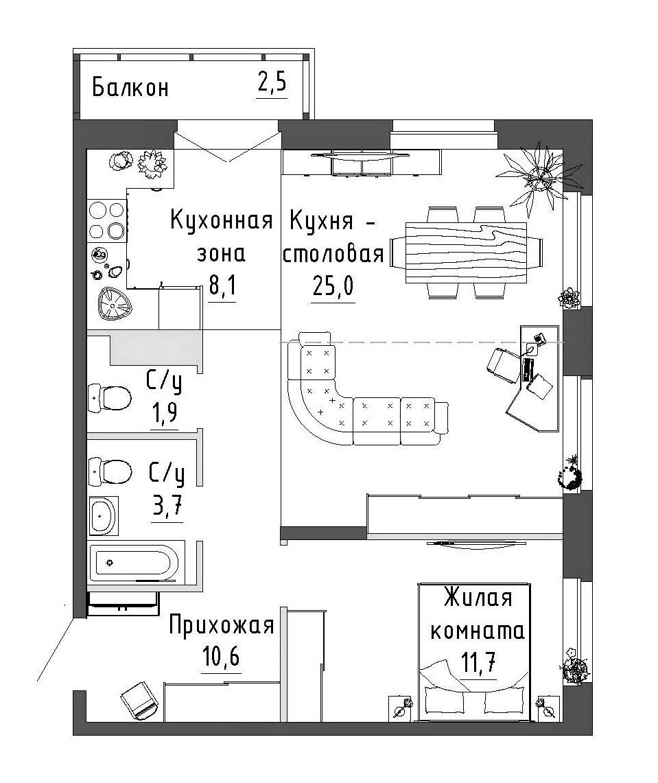 Планировка — Зеленая горка, 2-комн., 61 м²