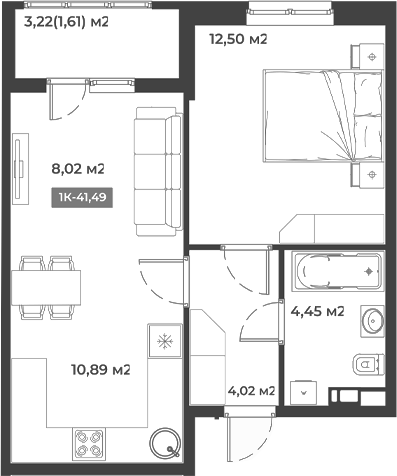 Планировка — Соловей, 1-комн., 40 м²