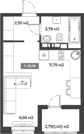 Планировка — Соловей, Студия, 25 м²