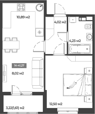 Планировка — Соловей, 1-комн., 40 м²