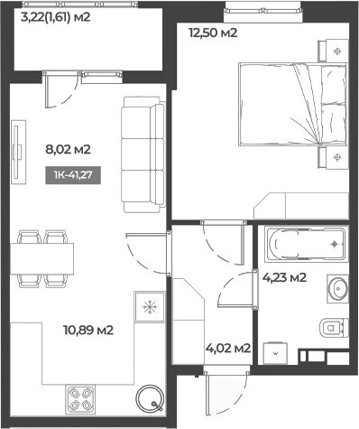 Планировка — Соловей, 1-комн., 40 м²