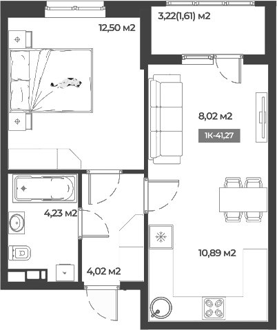 Планировка — Соловей, 1-комн., 40 м²