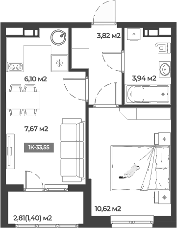 Планировка — Соловей, 1-комн., 32 м²