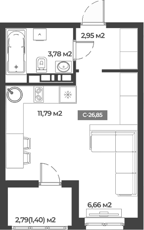 Планировка — Соловей, Студия, 25 м²