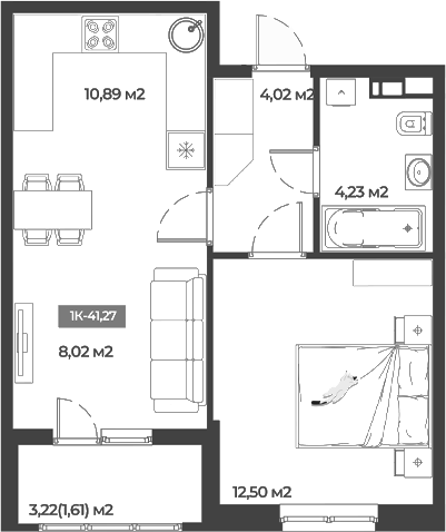 Планировка — Соловей, 1-комн., 40 м²