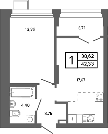 Планировка — Компаунд Проспект Мира, 2-комн., 42 м²