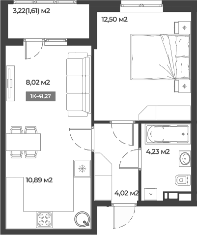 Планировка — Соловей, 1-комн., 40 м²