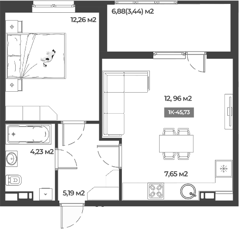 Планировка — Соловей, 1-комн., 42 м²