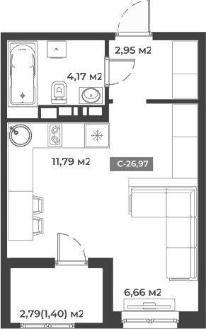 Планировка — Соловей, Студия, 26 м²