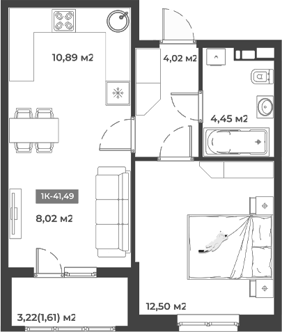 Планировка — Соловей, 1-комн., 40 м²