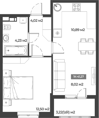Планировка — Соловей, 1-комн., 40 м²
