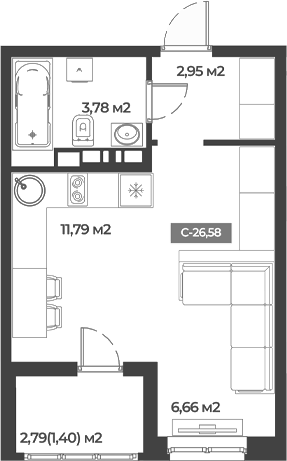 Планировка — Соловей, Студия, 25 м²