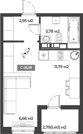 Планировка — Соловей, Студия, 25 м²