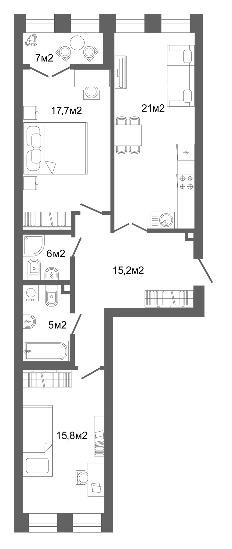 Планировка — Компаунд Проспект Мира, 3-комн., 81 м²