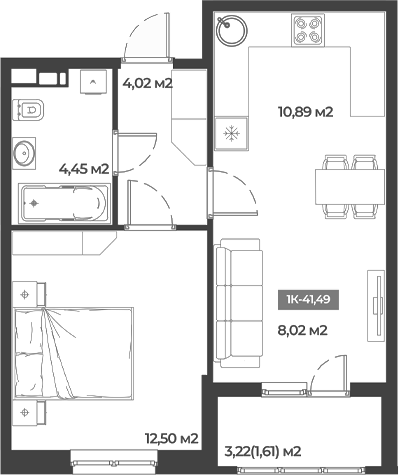 Планировка — Соловей, 1-комн., 40 м²