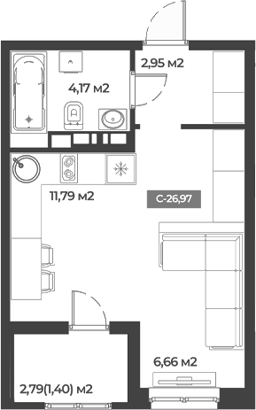 Планировка — Соловей, Студия, 26 м²