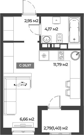 Планировка — Соловей, Студия, 26 м²