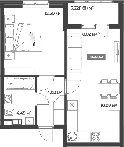 Планировка — Соловей, 1-комн., 40 м²