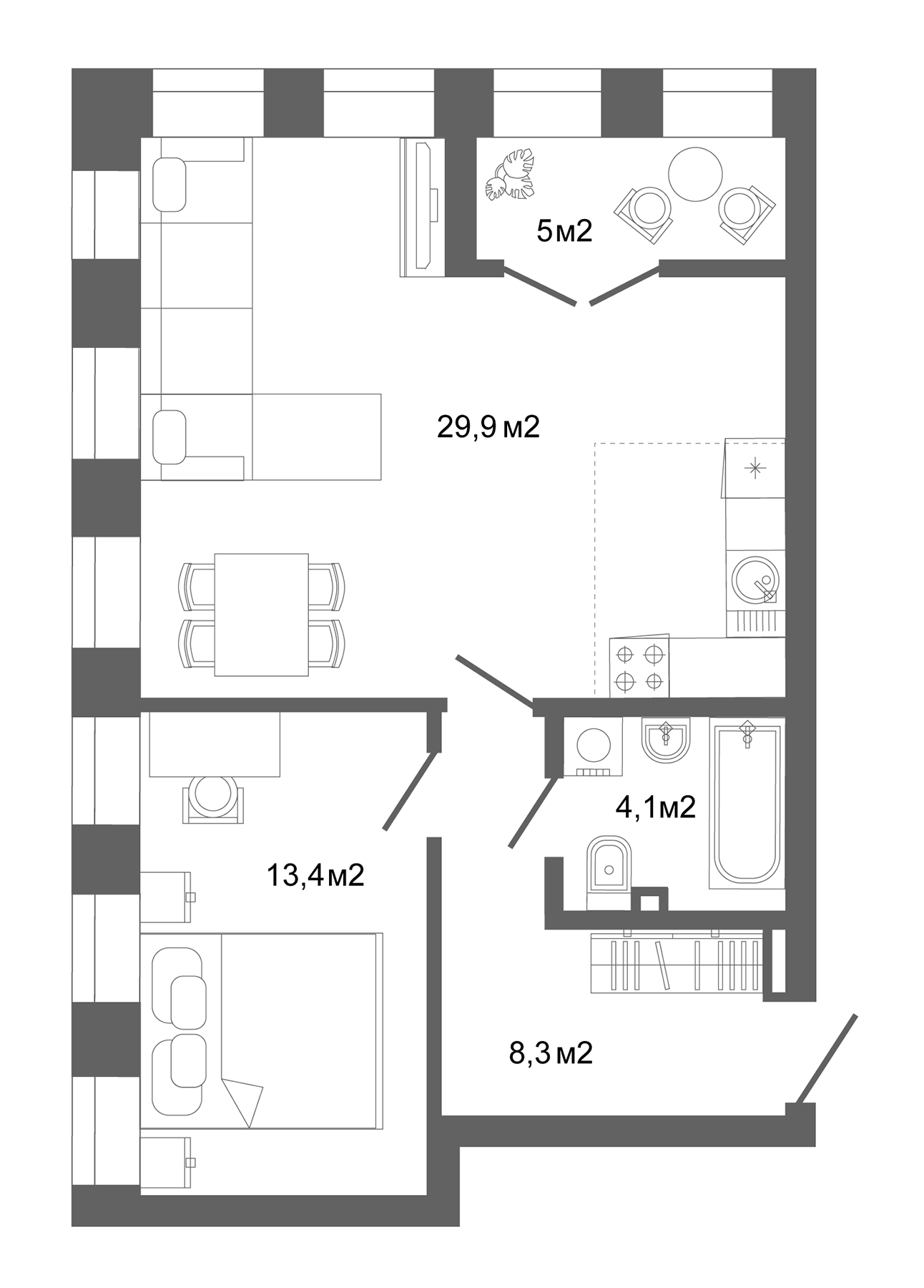Планировка — Компаунд Проспект Мира, 2-комн., 59 м²