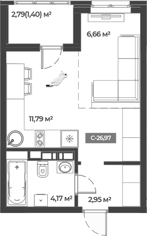 Планировка — Соловей, Студия, 26 м²